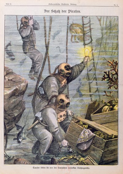 Potápěči nalézající poklad vydrancovaný piráty z kostelů, 1897 od Austrian School