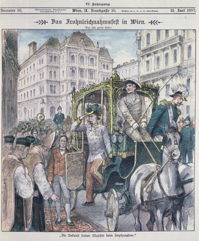 Rakouský císař Franz Josef přijíždějící do katedrály sv. Štěpána ve Vídni na oslavu svátku Božího těla (Fronleichnam), 1897; od Austrian School
