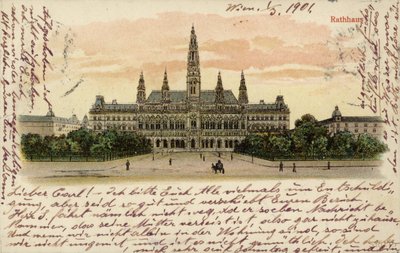 Pohlednice zobrazující radnici ve Vídni od Austrian School
