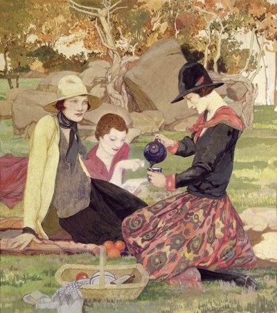 Piknik (akvarel a kvaš na papíře) od Averil Mary Burleigh