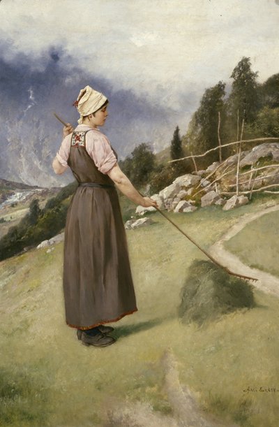 Dívka hrabe seno (olej na plátně) od Axel Hjalmar Ender