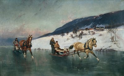 Jízda na saních na ledě (olej na plátně) od Axel Hjalmar Ender