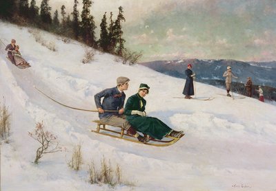 Jízda na saních a lyžování (olej na plátně) od Axel Hjalmar Ender