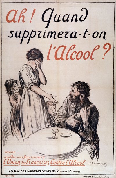 Alkoholismus: "Kdy bude alkohol odstraněn?" C. 1910 (litografie) od B. Chavannaz