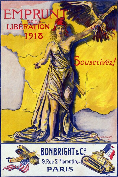 Plakát k „“ The Loan of Liberation 1918: Subscribe! ““ – nemocný. od B. Chavannaz, práva vyhrazena. od B. Chavannaz