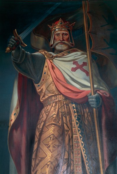 ČR, jižní Čechy, hrad Rožmberk, křižák, freska B. Strobla, detail od B. Strobl