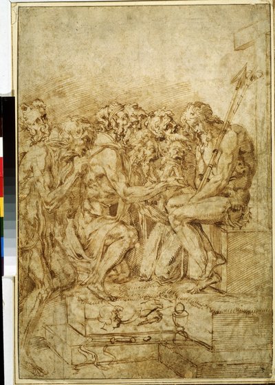 ""Kristus se symboly vášně obklopený sedmi postavami"" (Kristus se symboly vášní navštěvovaných sedmi postavami) Kresba hnědým inkoustem Baccio Bandinelli (1493-1560) Puškinovo muzeum 16. století Moskva od Baccio Bandinelli