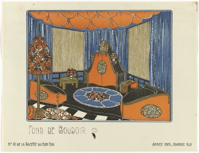 Gazette du Bon Ton, 1920 - č. 10, Pl. XLV: Fond de Boudoir (název na objektu) od Bagge and Huguet