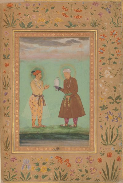 Jahangir a jeho otec, Akbar, Folio z alba Shah Jahan, verso: ca. 1630 od Balchand