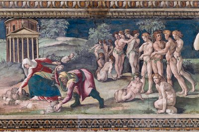 Deucalion a Pyrrha hází kameny od Baldassarre Peruzzi