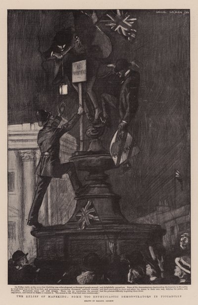 Reliéf v Mafekingu, někteří příliš nadšení demonstranti na Piccadilly (litografie) od Balliol (after) Salmon