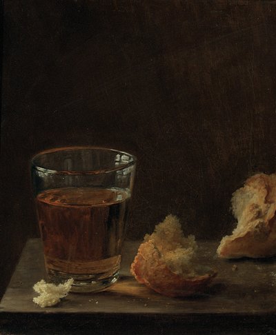 Sklenice piva a houska na stole od Balthasar Denner