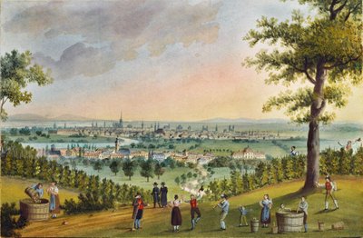 Slavnost vinobraní na vinicích nad Heiligenstadtem s výhledem na Vídeň... (kvaš) od Balthasar Wigand
