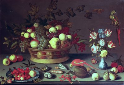 Košík hroznů a jiného ovoce (olej na desce) od Balthasar van der Ast