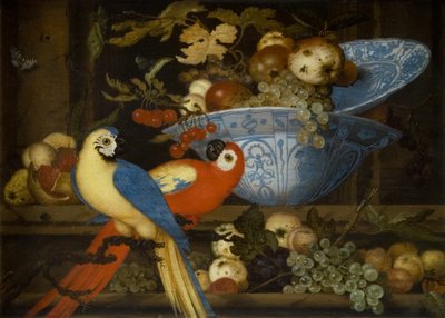 Ovocné zátiší se dvěma papoušky od Balthasar van der Ast