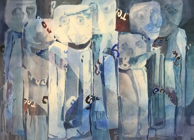 Tváře, asi 1980-90 (akvarel na papíře) od Barbara Cleary