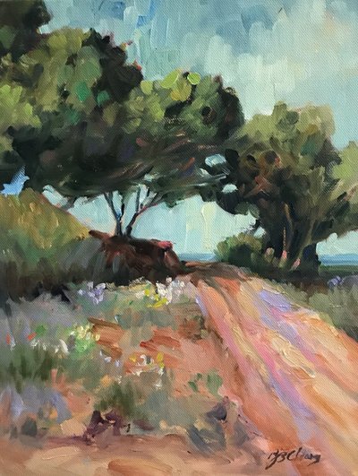 Kansas Road, asi 1980-95 (olej na plátně) od Barbara Cleary