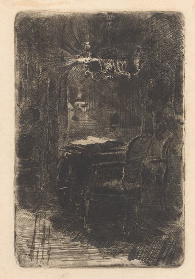 Interiér se zrcadlem a stolem s otevřenou knihou od Barbara Elisabeth van Houten
