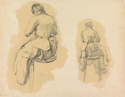 Dvě studie ženy sedící na stoličce při pohledu zezadu od Barbara Elisabeth van Houten