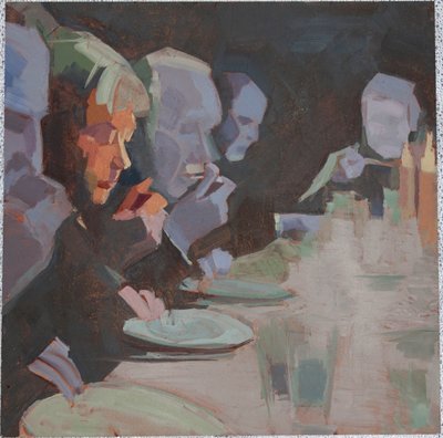 večeře 3, 2009, olej na hliníku od Barbara Hoogeweegen