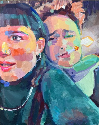 extatická jednota, 2025, olej na desce od Barbara Hoogeweegen