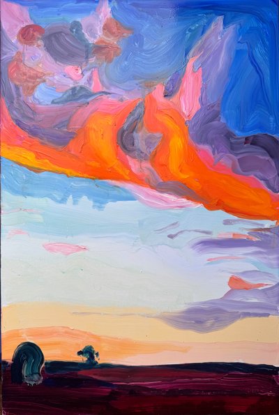 Stojí sám, 2024, olej na desce od Barbara Hoogeweegen