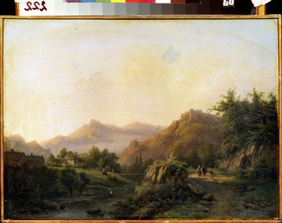 Krajina s cestou. Obraz Barenda Cornelise Koekkoeka (1803-1862). Olej na plátně. holandské umění. Muzeum umění M. Kroshitsky, Sevastopol (Sevastopol), Ukrajina od Barend Cornelis Koekkoek