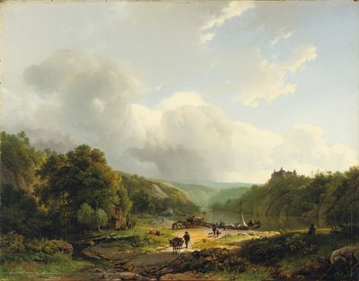 Vykládání člunu ve zvlněné krajině, 1831 od Barend Cornelis Koekkoek