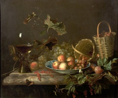 Ovocný kousek se sklenkou na víno, 1692 od Barend or Bernardus van der Meer