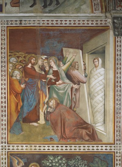 Scéna z Nového zákona: Vzkříšení Lazara (freska) od Barna da Siena