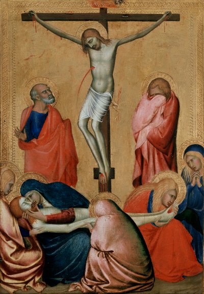 Ukřižování a Oplakávání, 14. století od Barna da Siena