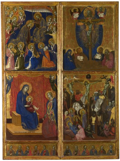 Korunovace Panny Marie. Trojice. Panna a dítě s dárci. Ukřižování. Dvanáct apoštolů, 1374 od Barnaba da Modena