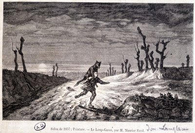 Vlkodlak (vlkolak) útočící na člověka - od ap. obraz Maurice Sand vystavený na Salonu v roce 1857. od Baron Dudevant Jean Francois Maurice (after) Sand