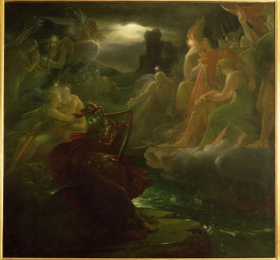 Ossian Vyčarování duchů na břehu řeky Lora se zvukem své harfy, 1801 od Baron François Pascal Simon Gérard