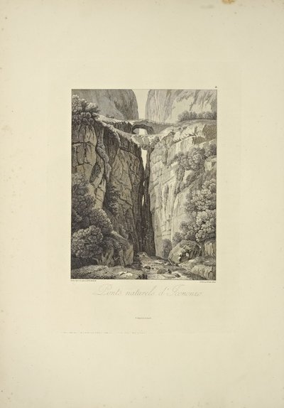 Natural Bridges of Icononzo, ilustrace z "Vues des Cordillères et Monumens des Peuples Indigènes de l"Amérique" od Alexandra von Humboldta a Aime Bonpland, 1813 od Baron Friedrich Alexander von Humboldt