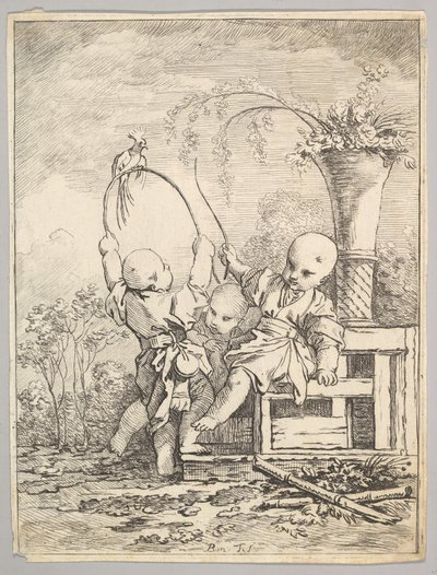 Čínské děti si hrají s papouškem, 1760-70. od Baron de Thiers Louis Antoine Crozat