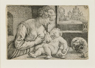 Matka a dítě s lebkou a přesýpacími hodinami, c. 1528-1530 od Barthel Beham