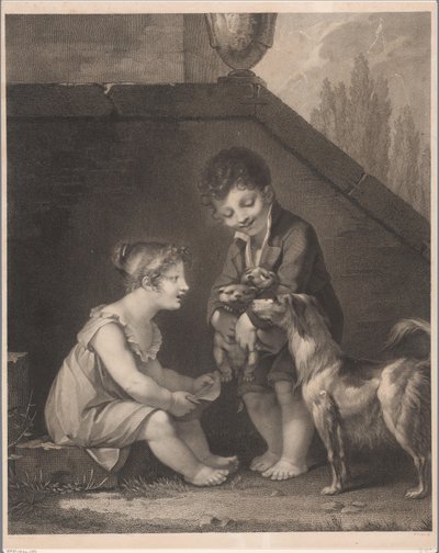 Dvě děti se psy Ach, les jolis petits chiens od Barthélémy Joseph Fulcran Roger