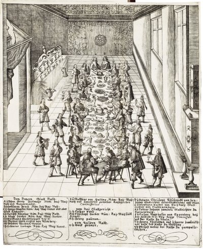 Slavnostní jídlo u příležitosti věrnostního slibu přijatého Ferdinandem IV. (1633 -1654) římským králem, uherským a českým králem 5. září 1651 ve Vídni od Bartholomäus Kilian