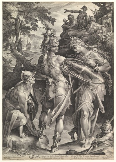 Minerva a Merkur vyzbrojují Persea, 1604 od Bartholomeus Spranger