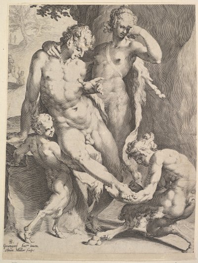 Oreads Odstraňování trnu z nohy satyra, 1590 od Bartholomeus Spranger
