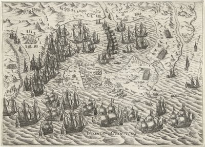 Bitva u Cádizu, 1596 od Bartholomeus Willemsz. Dolendo (attributed to)