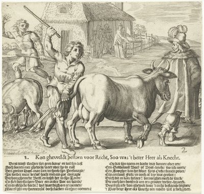 Vykonavatel odnese farmářovu krávu 2. Mohl by existovat gheweldt pro spravedlnost, Soo to bylo lepší Pán jako sluha (titul na předmětu) od Bartholomeus Willemsz. Dolendo