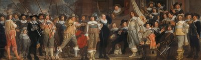 Důstojníci a další puškaři pod vedením kapitána Roelofa Bickera a poručíka Jana Michielsze Blaeuwa. Kolem 1640-43 od Bartholomeus van der Helst