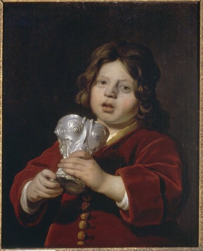 Portrét chlapce držícího stříbrný pohár na pití od Bartholomeus van der Helst