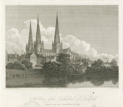 Katedrála Lichfield - South West View: rytina, 1796 od Bartholomew Howlett