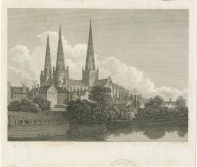 Katedrála Lichfield - South West View: rytina, nd [?1796] od Bartholomew Howlett
