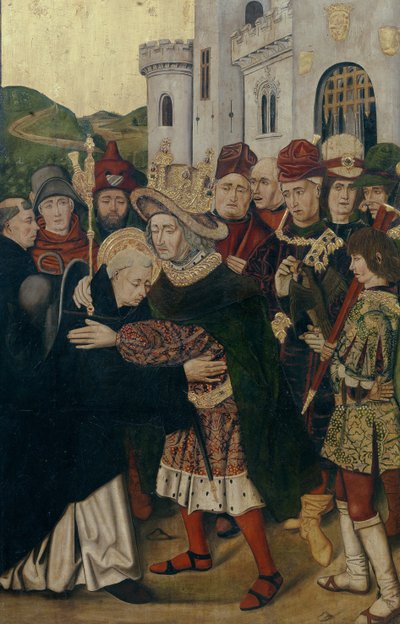 Král Ferdinand I. Kastilský přivítal svatého Dominika ze Silos, 1478-1480 od Bartolomé Bermejo