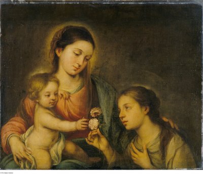Podle Bartolomé-Estebana Murilla - Panna Marie s dítětem a svatou Růží z Viterba, P104 od Bartolomé Esteban Murillo
