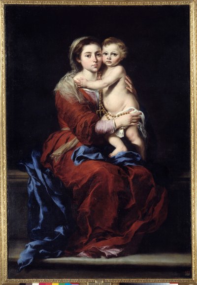 Růžencová panna. Madonna má dítě. Obraz Bartolome Murillo (1618-1682) od Bartolomé Esteban Murillo
